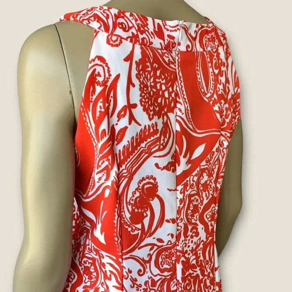 Perceptions New York Paisley Sleeveless Shift Tank Dress Stretchy Size 12 Coral - Picture 10 of 14